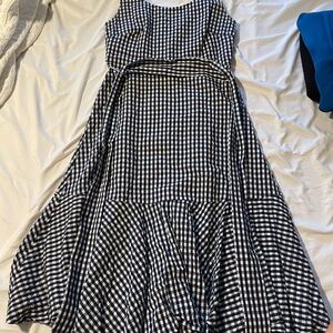 J. Crew Black and White Sleeveless Ruffled A-Line Dress